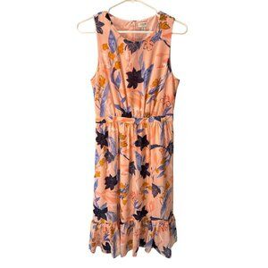 J. Crew Floral Crinkle Tiered  Pink Midi Dress Size  2, Pre-Owned EUC